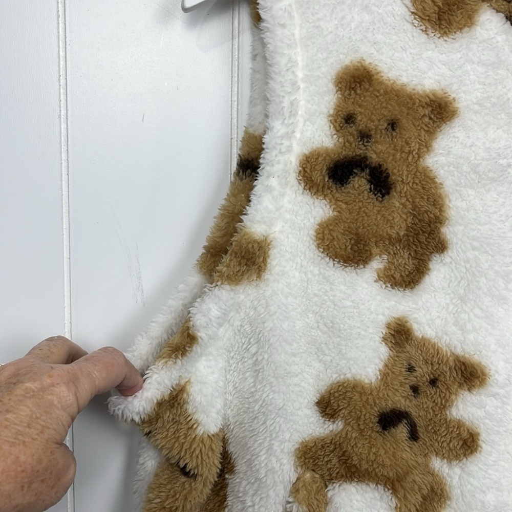 SHEIN Womens Vest Brown/White L Teddy Bear Pattern Full Front Zip Pockets Fleece - Picture 4 of 13